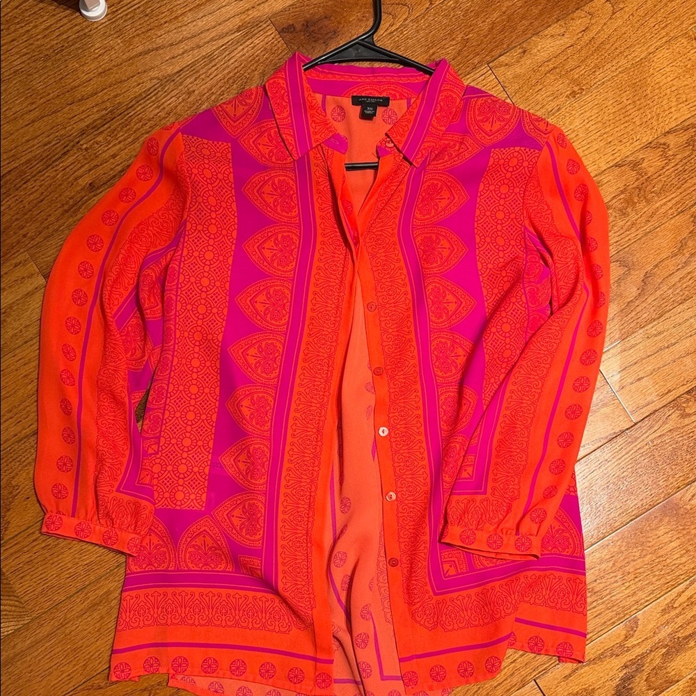Ann Taylor Orange and Pink Patterned Blouse